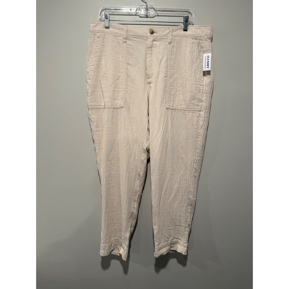 Old Navy Women 14 Beige High Rise Cotton Gauze Utility Carpenter Pants